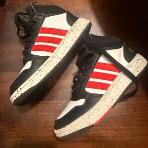 Adidas Black and Red High-Top Sneakers with Retro Design